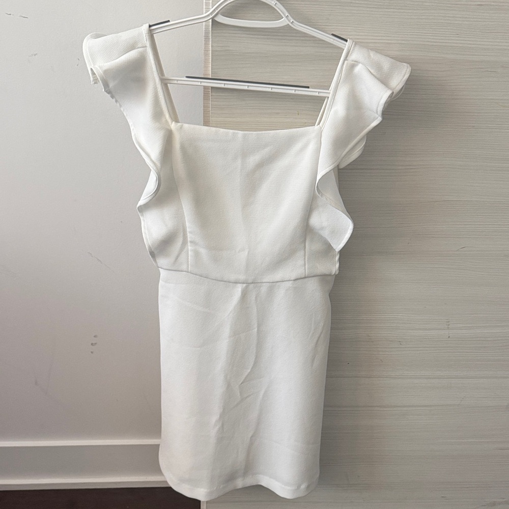 BCBGeneration White Mini Dress with Ruffle Sleeves
